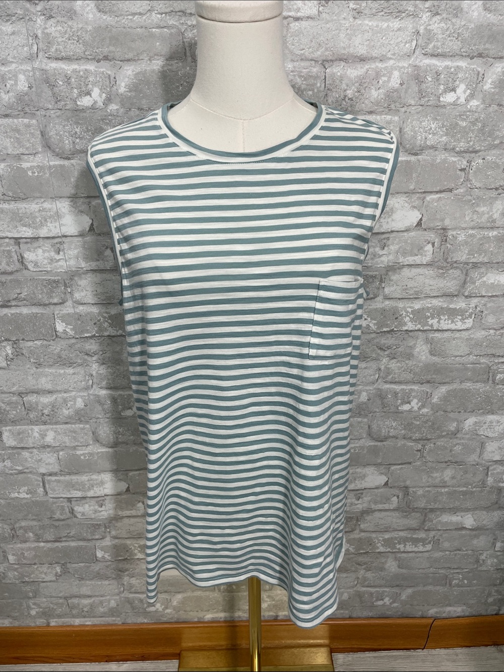 Garnet Hill Seafoam and White Striped Sleeveless Tank